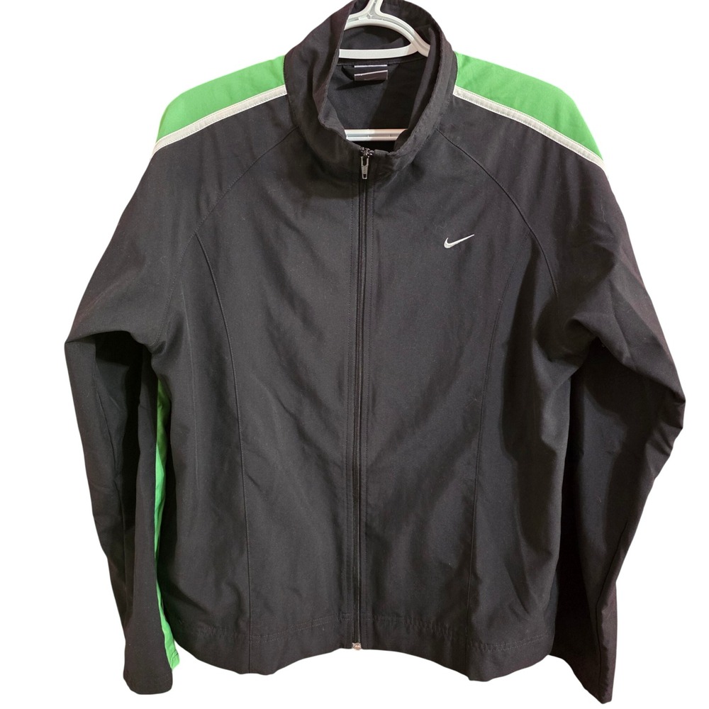 Vintage Nike Track Jacket Womens Large Black Green White Stripe Full Zip‎ 90s
